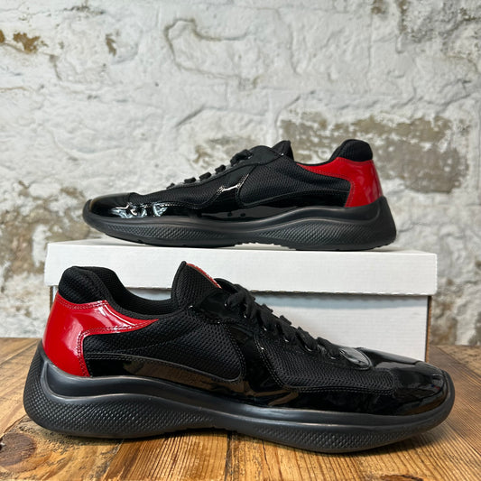 Prada Americas Cup Black Red Patent Sneaker Sz 10.5