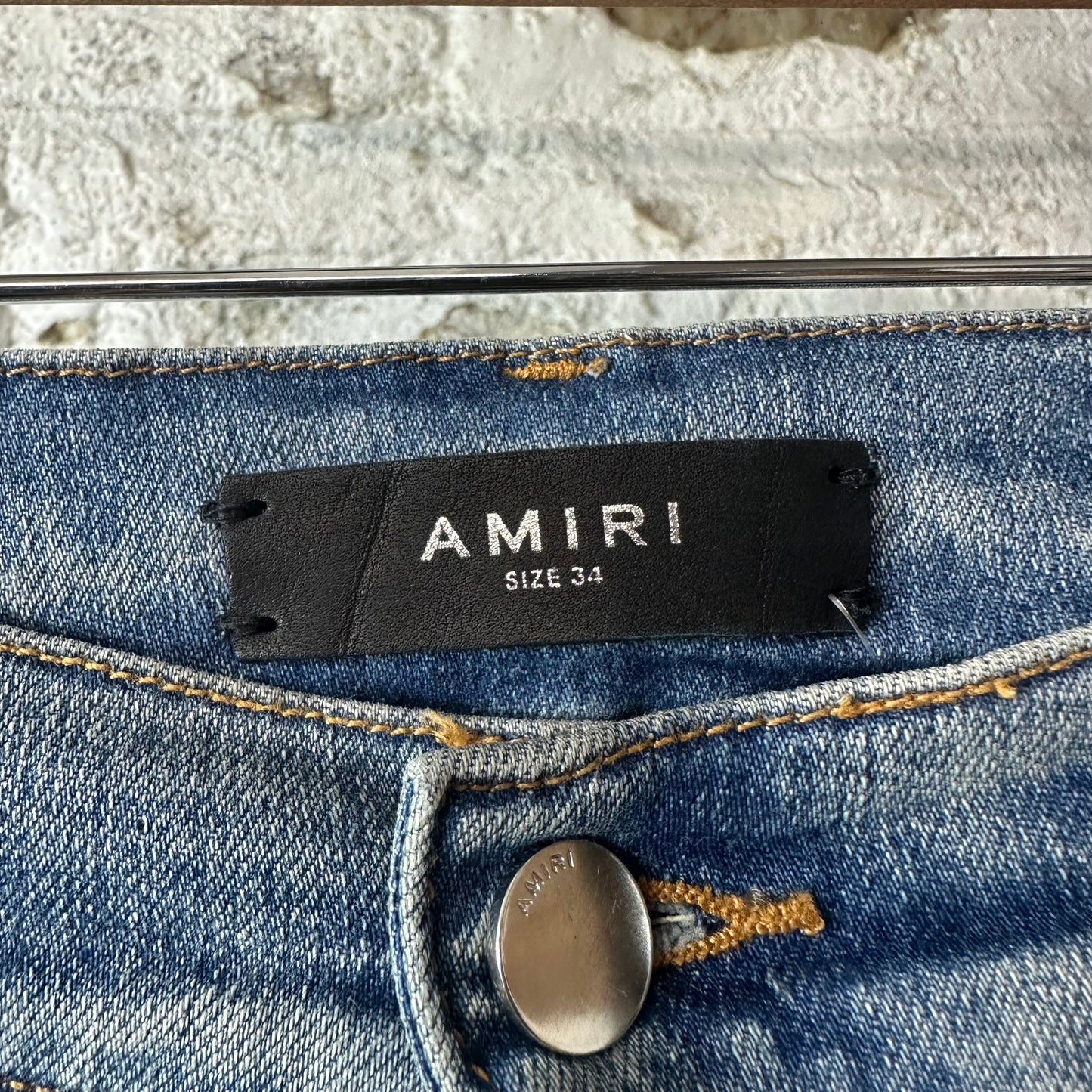 Amiri Distressed Side Spell Blue Denim Jeans Sz 34