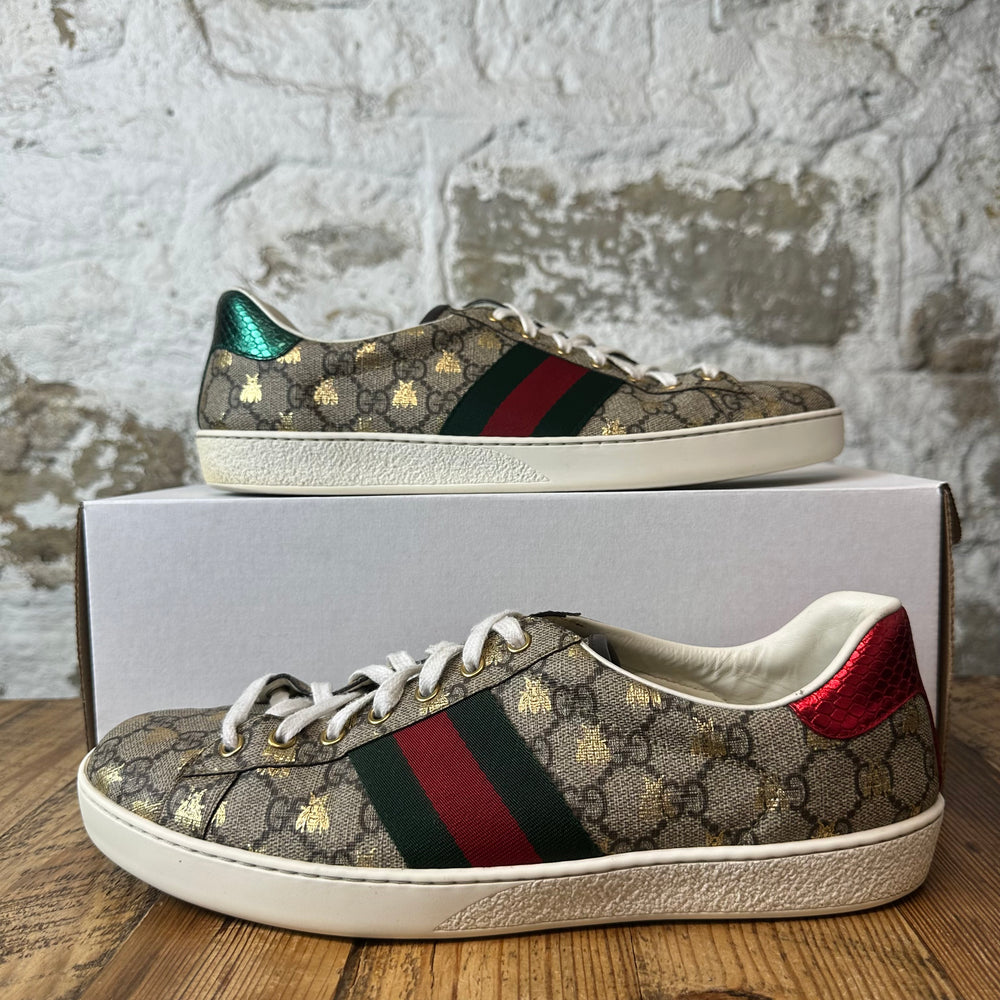 Gucci Gold Bee GG Monogram Ace Sneaker Sz 10