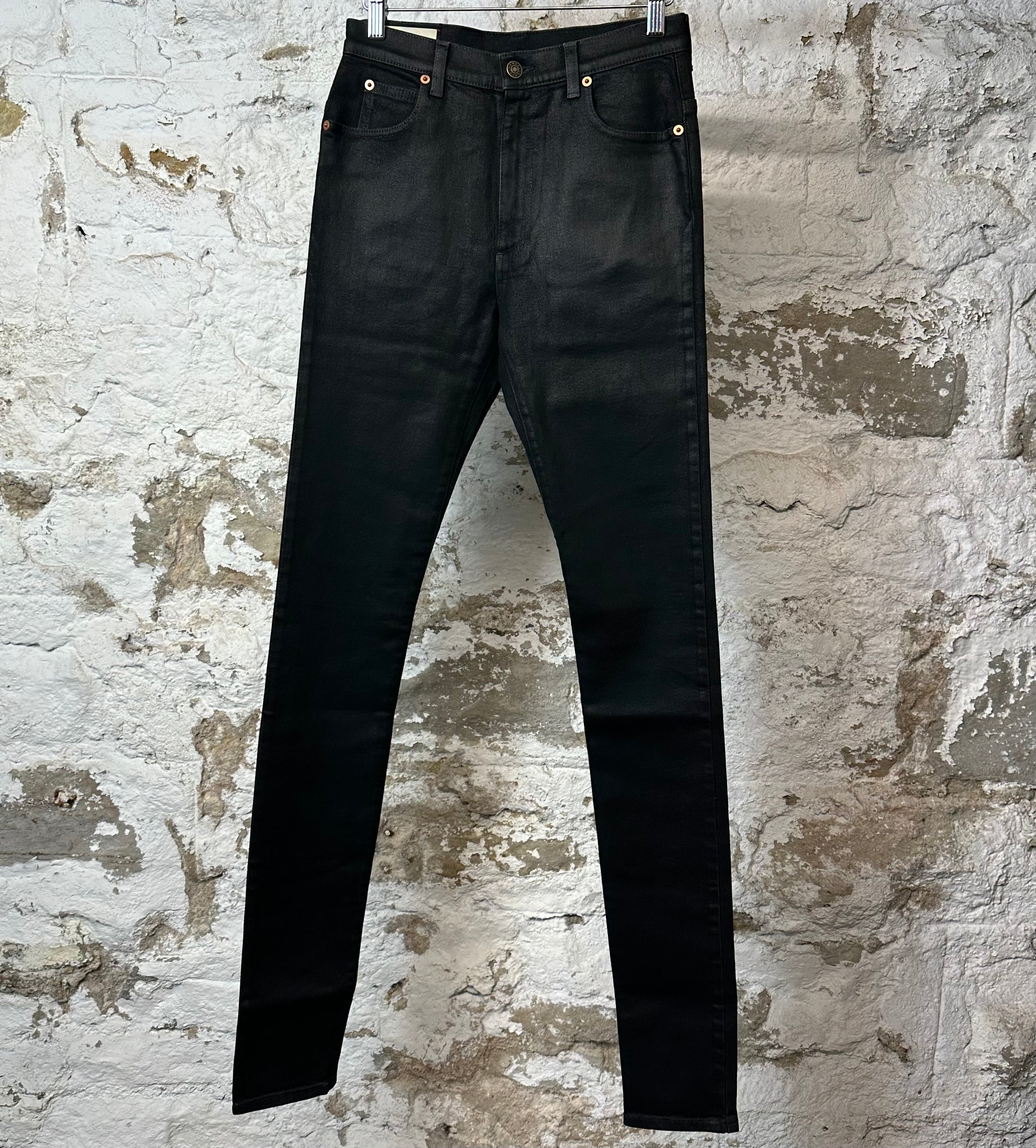 Gucci Plain Black Waxed Denim Jeans Sz 30 (28)
