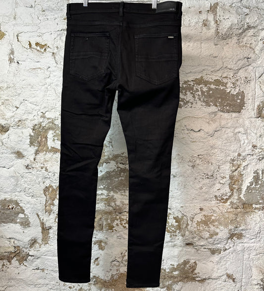 Amiri MX1 Black Leather Black Denim Jeans Sz 36