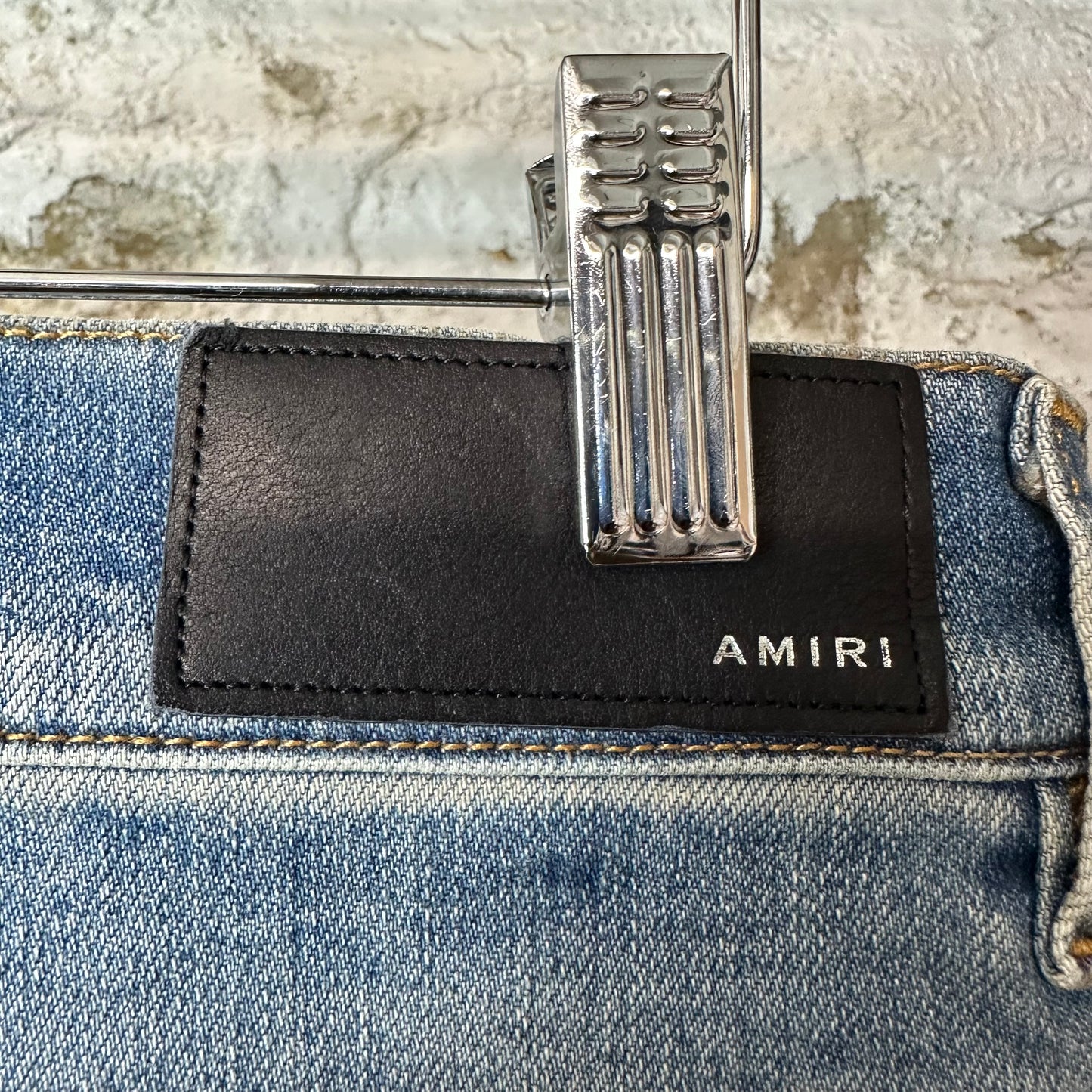 Amiri MX1 Orange Art Patch Blue Denim Jeans Sz 31