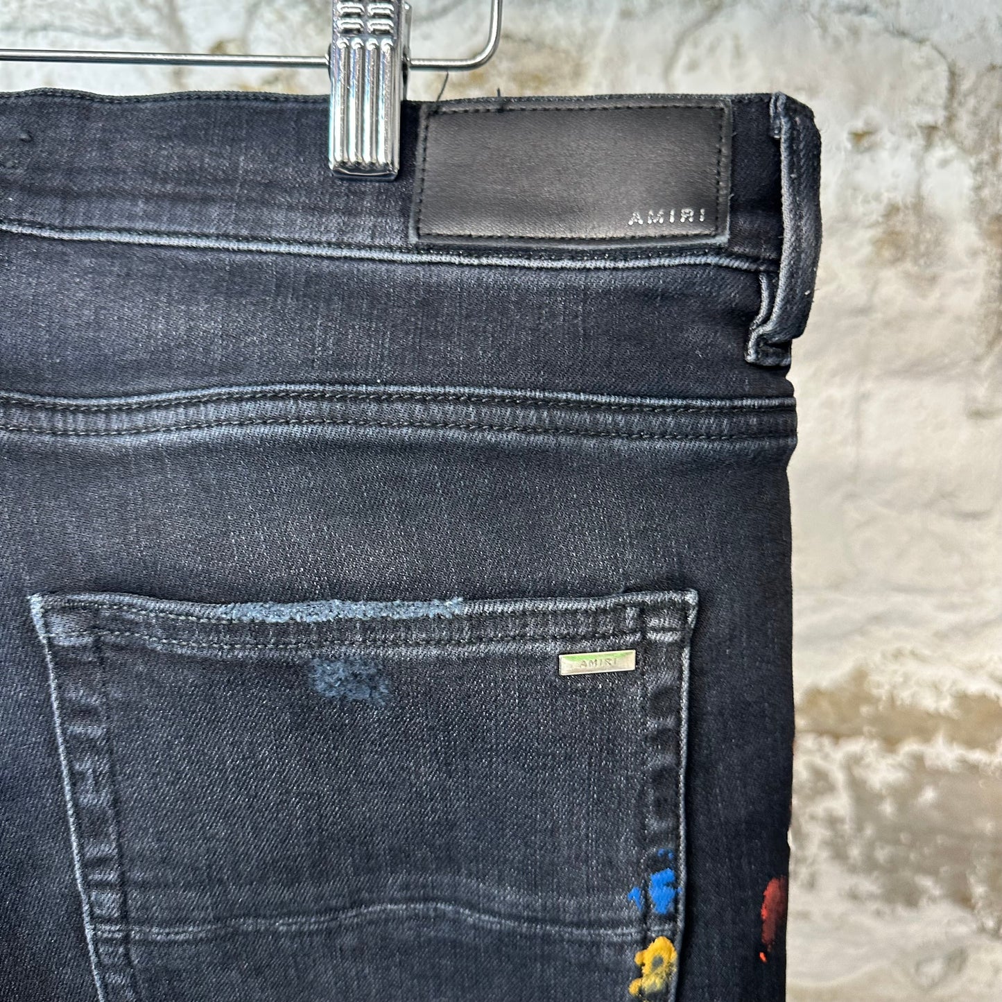 Amiri Multicolor Paint Splatter Black Denim Jeans Sz 36