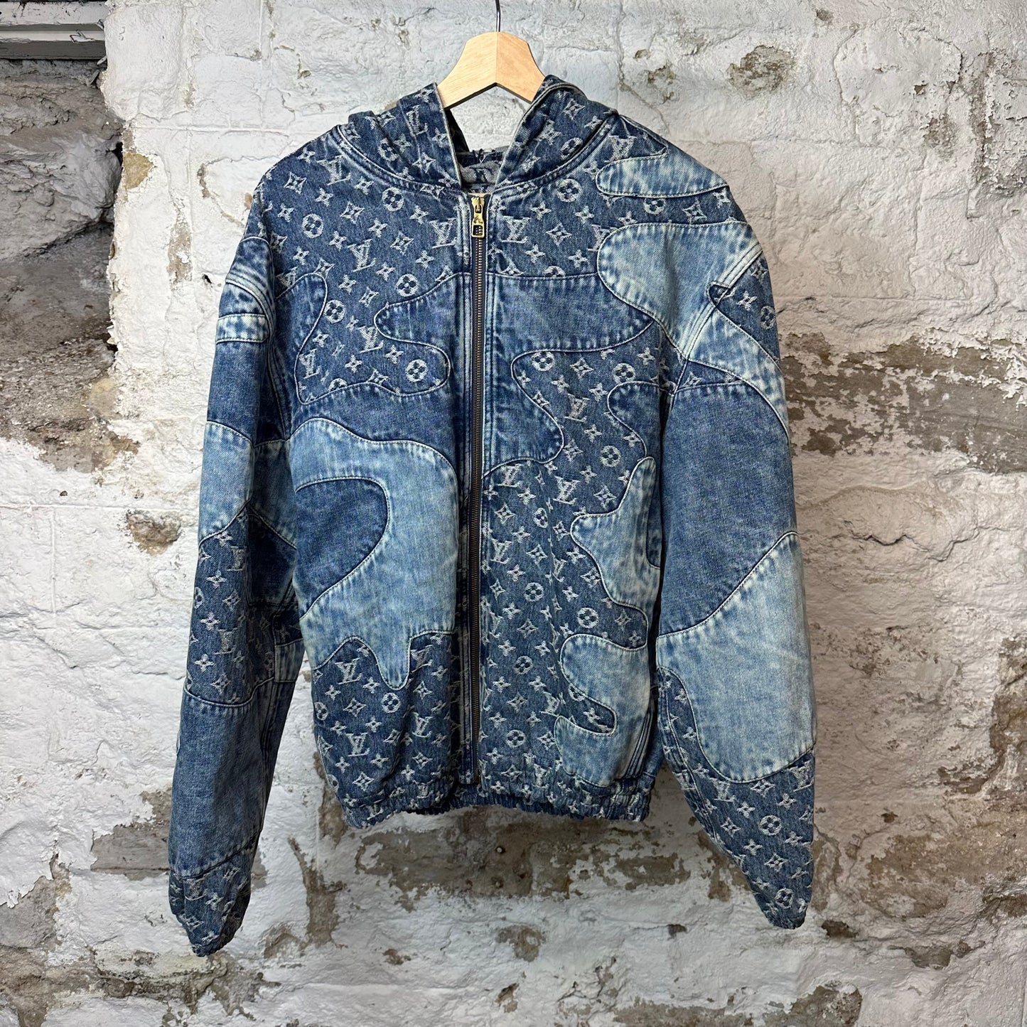 Louis Vuitton Denim Patchwork Hooded Zip Up Jacket Sz M (48)