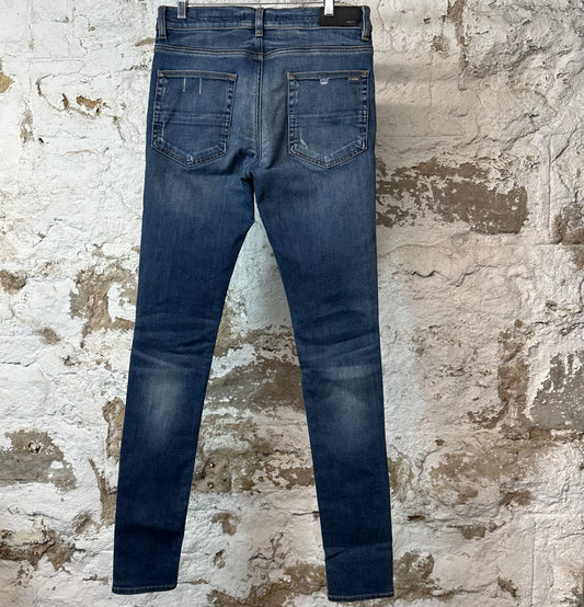 Amiri MX1 Bordeaux Suede Dark Blue Denim Jeans Sz 32