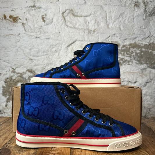 Gucci High Tennis 1977 Blue GG Monogram Nylon Sneaker Sz 9.5