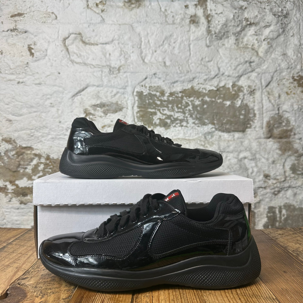 Prada Americas Cup Triple Black Patent Sneaker Sz 9.5