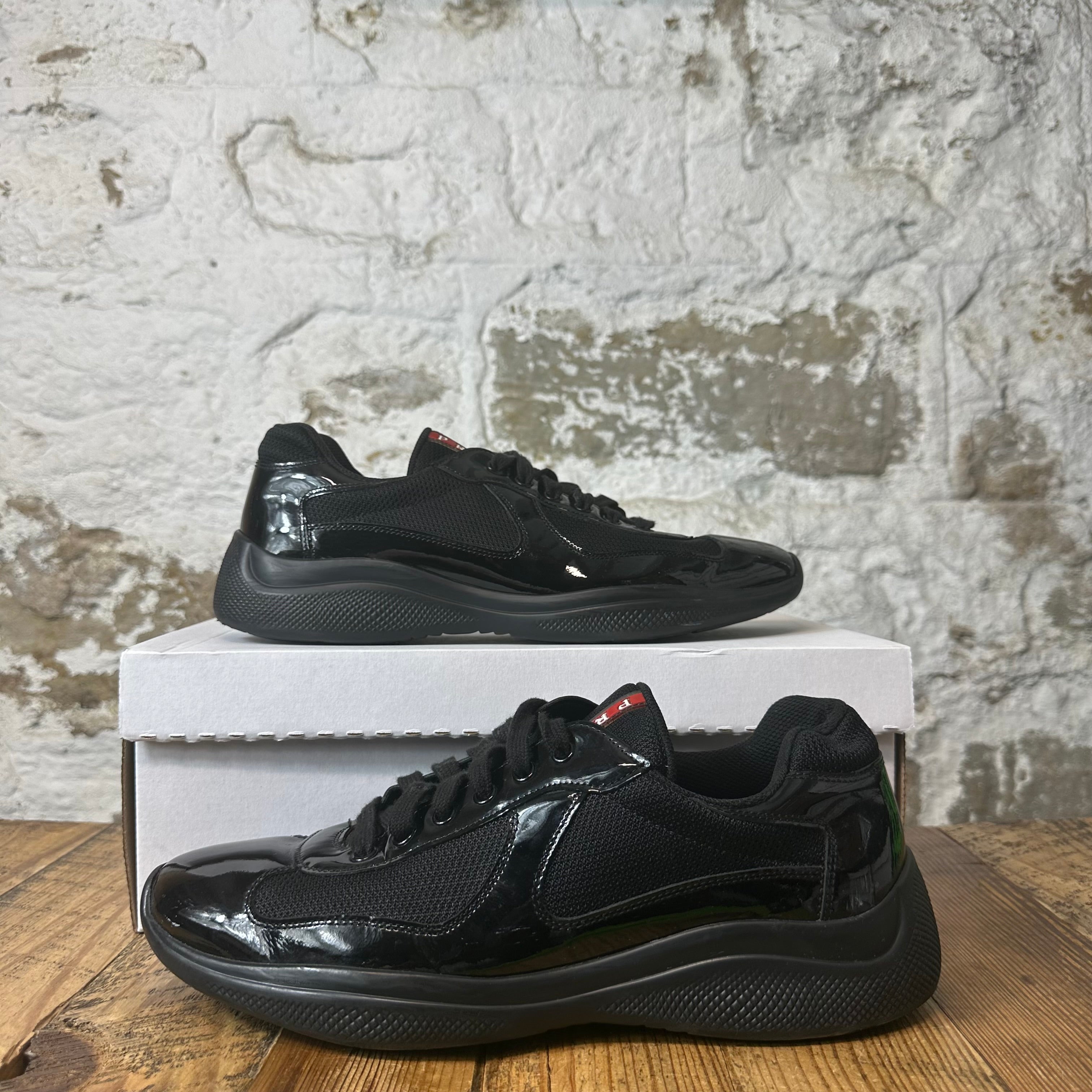 Prada Americas Cup Triple Black Patent Sneaker Sz 9.5