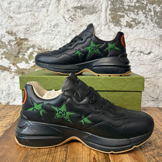 Gucci Rython Green Star Monogram Black Sneaker Sz 10.5