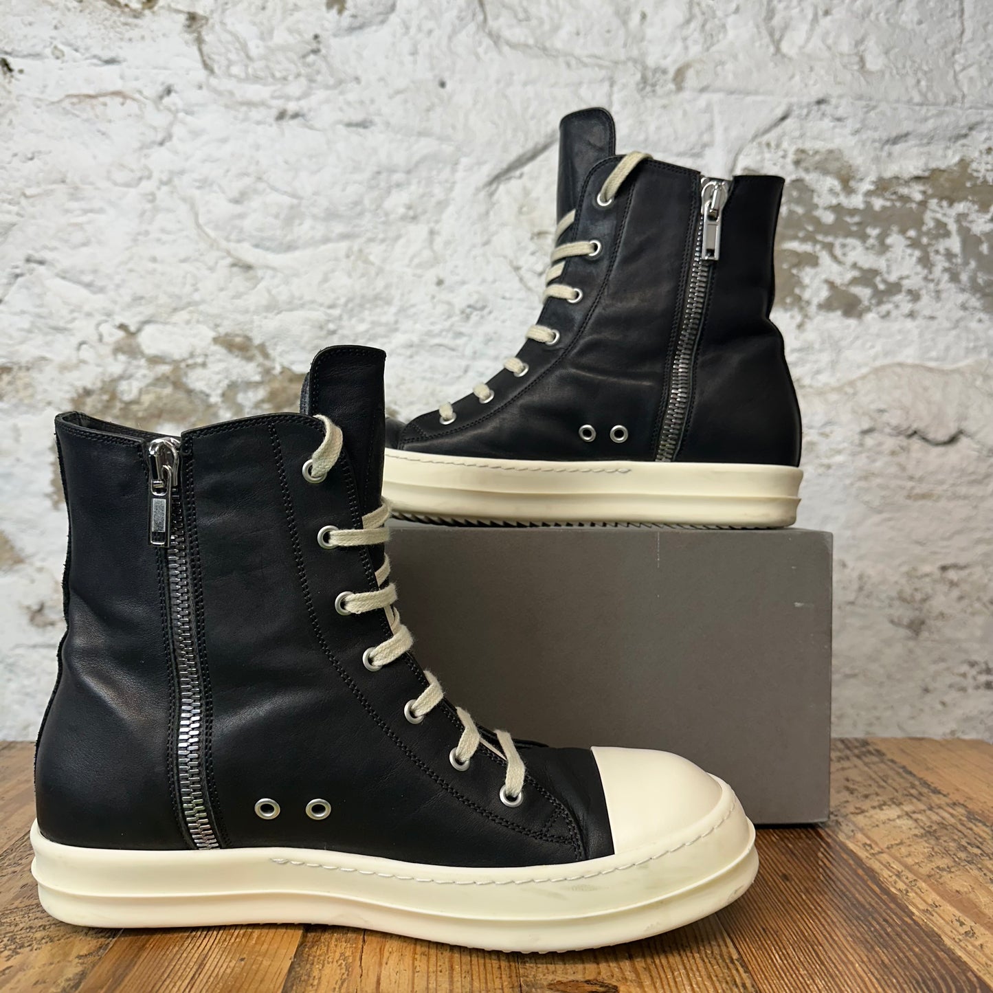 Rick Owens High Black Leather Milk Sneaker Sz 10 (43)