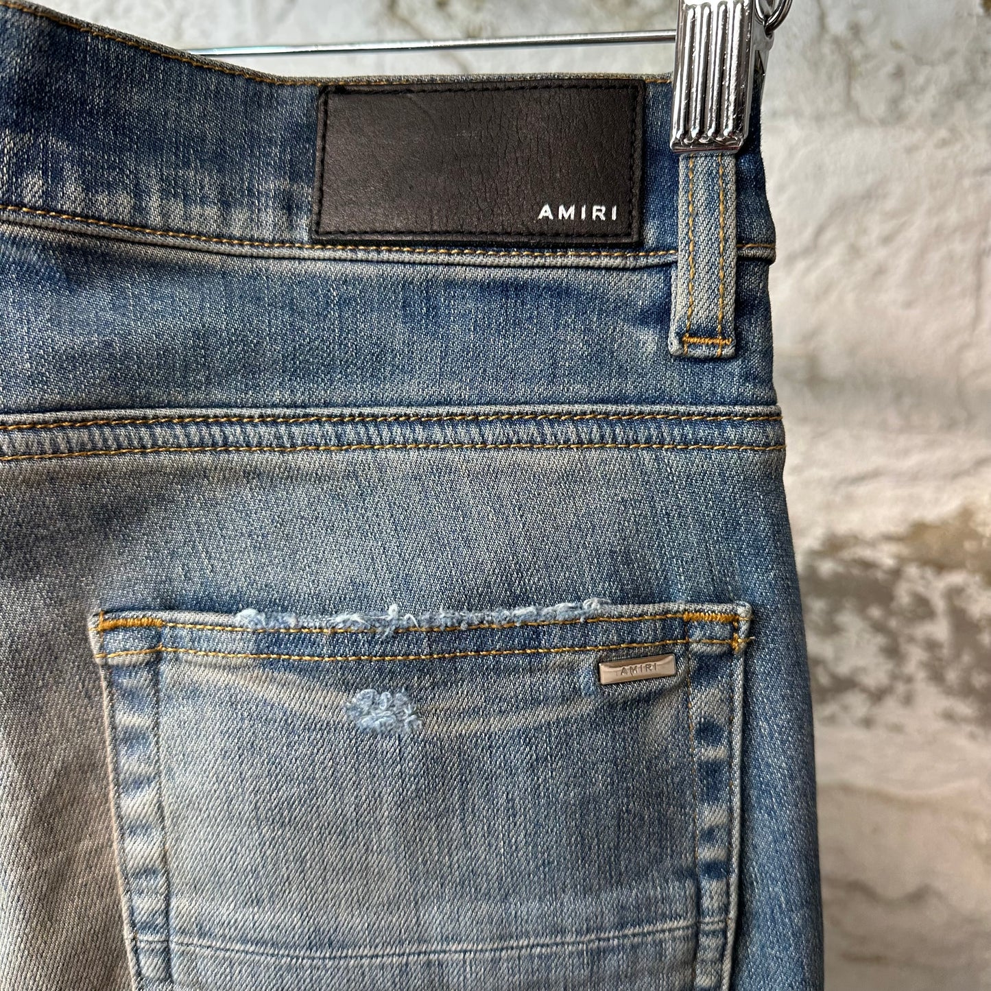 Amiri Green Camo Bones Blue Denim Jeans Sz 30