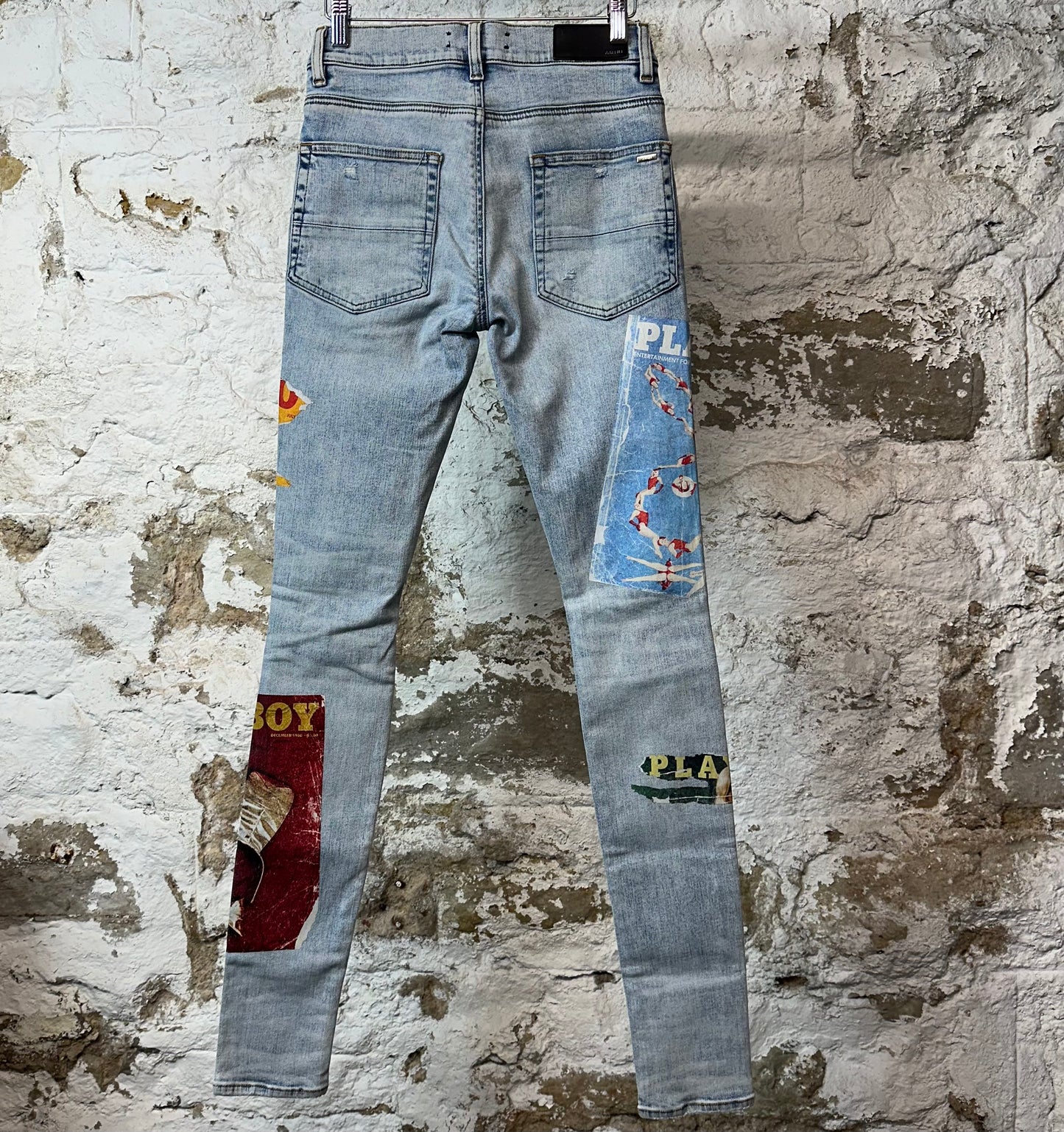 Amiri Playboy Logos Blue Denim Jeans Sz 28