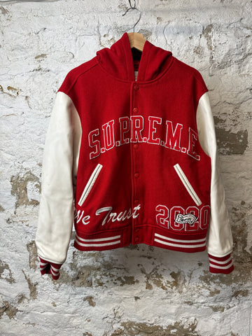 Supreme King Varsity Jacket White Red Sz M