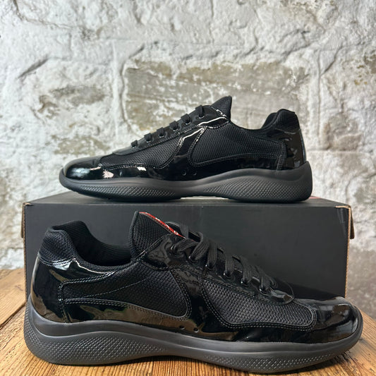 Prada Americas Cup Triple Black Patent Sneaker Sz 12