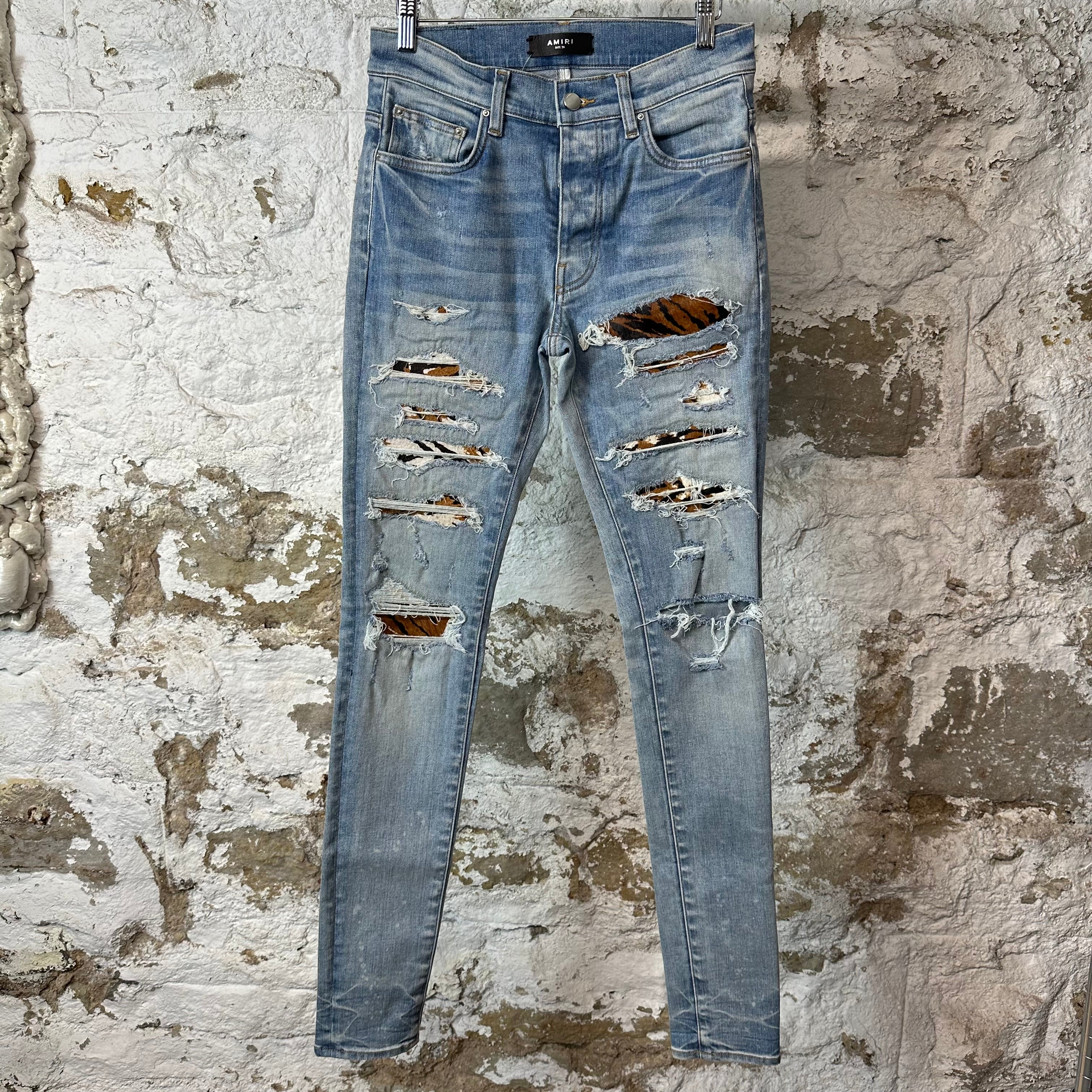 Amiri Tiger Thrasher Blue Denim Jeans Sz 29