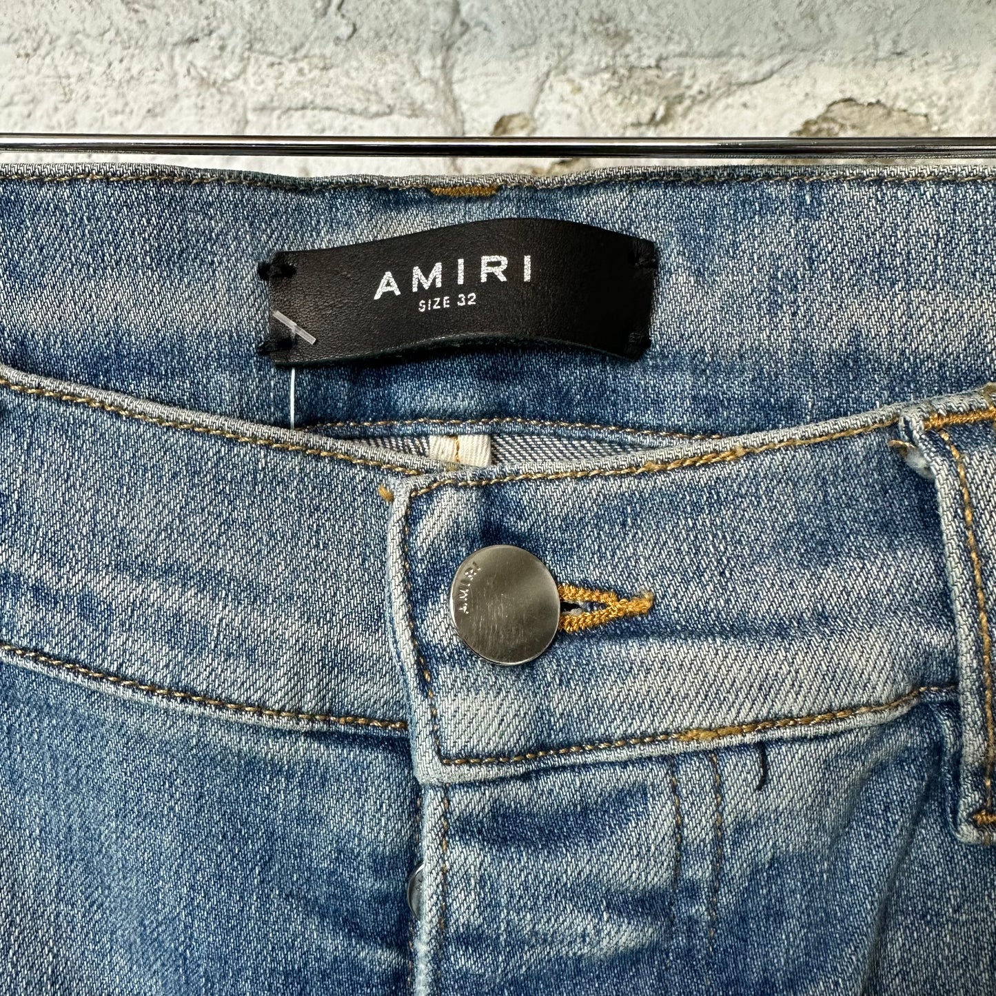 Amiri Plain Blue Distressed Denim Jeans Sz 32