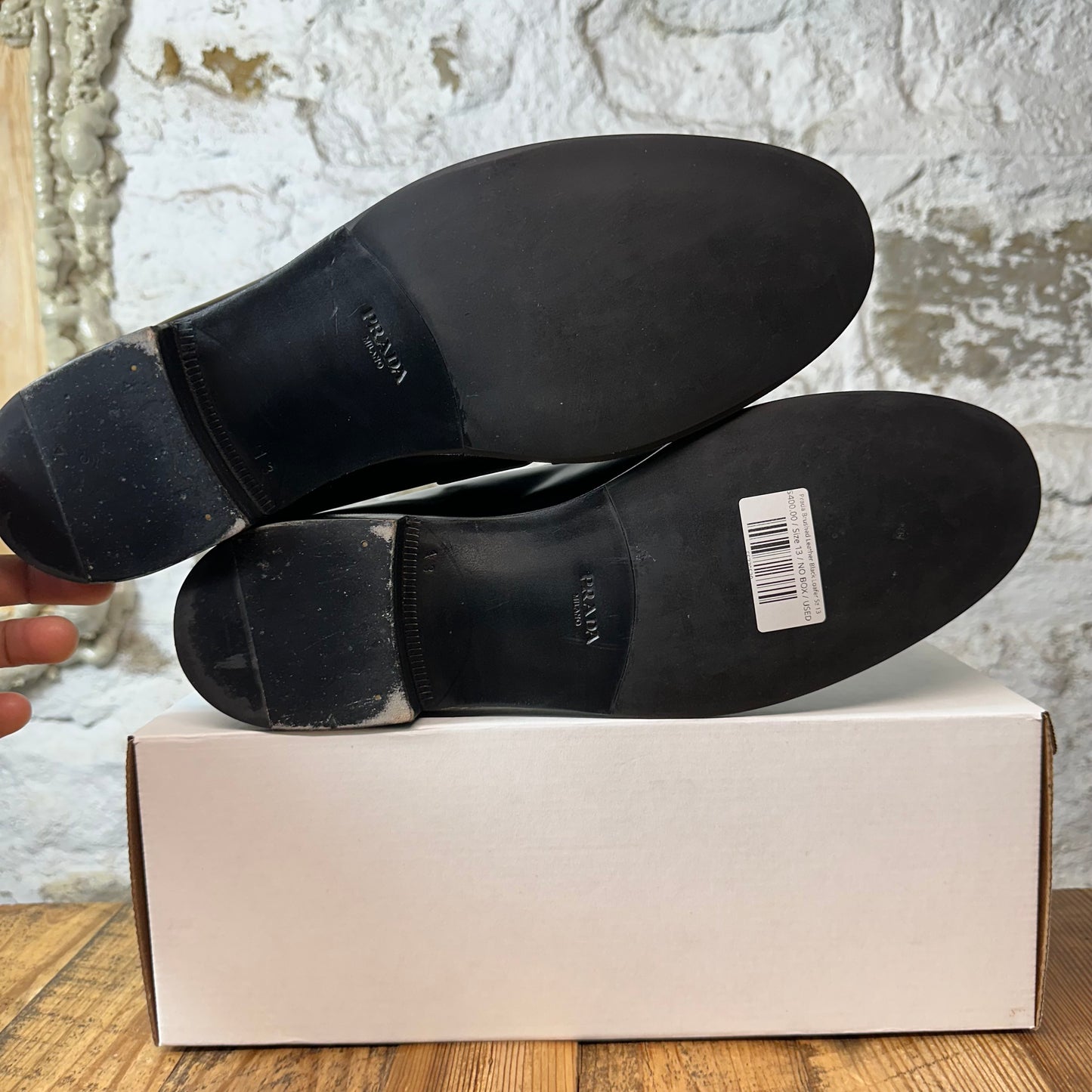 Prada Brushed Leather Black Loafer Sz 13