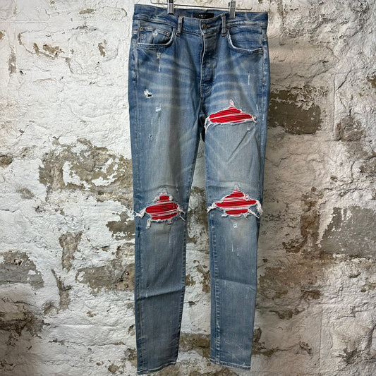 Amiri MX1 Red Suede Blue Denim Jeans Sz 34