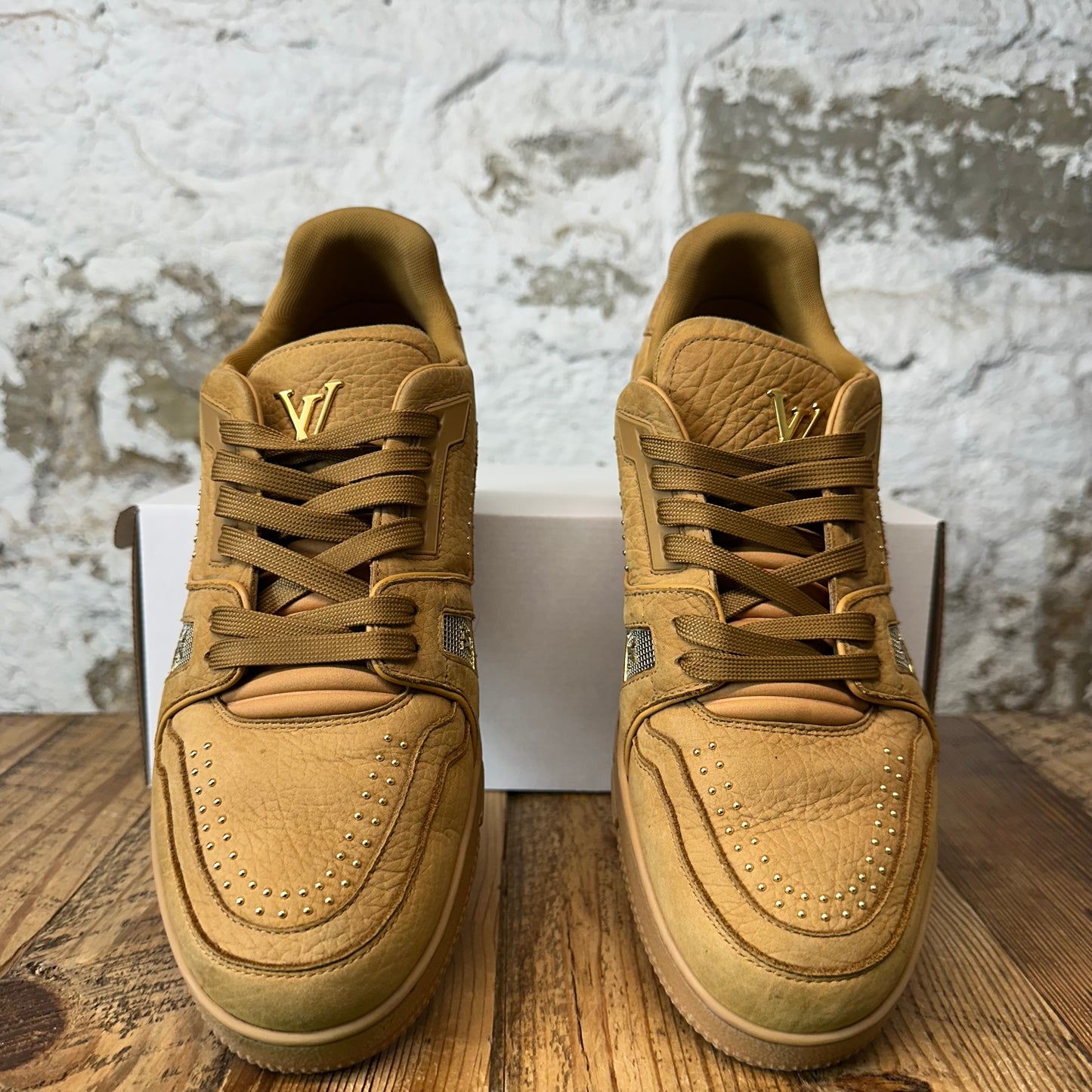 Louis Vuitton Brown Leather Studded Trainer Sneaker Sz 10 (8.5LV)