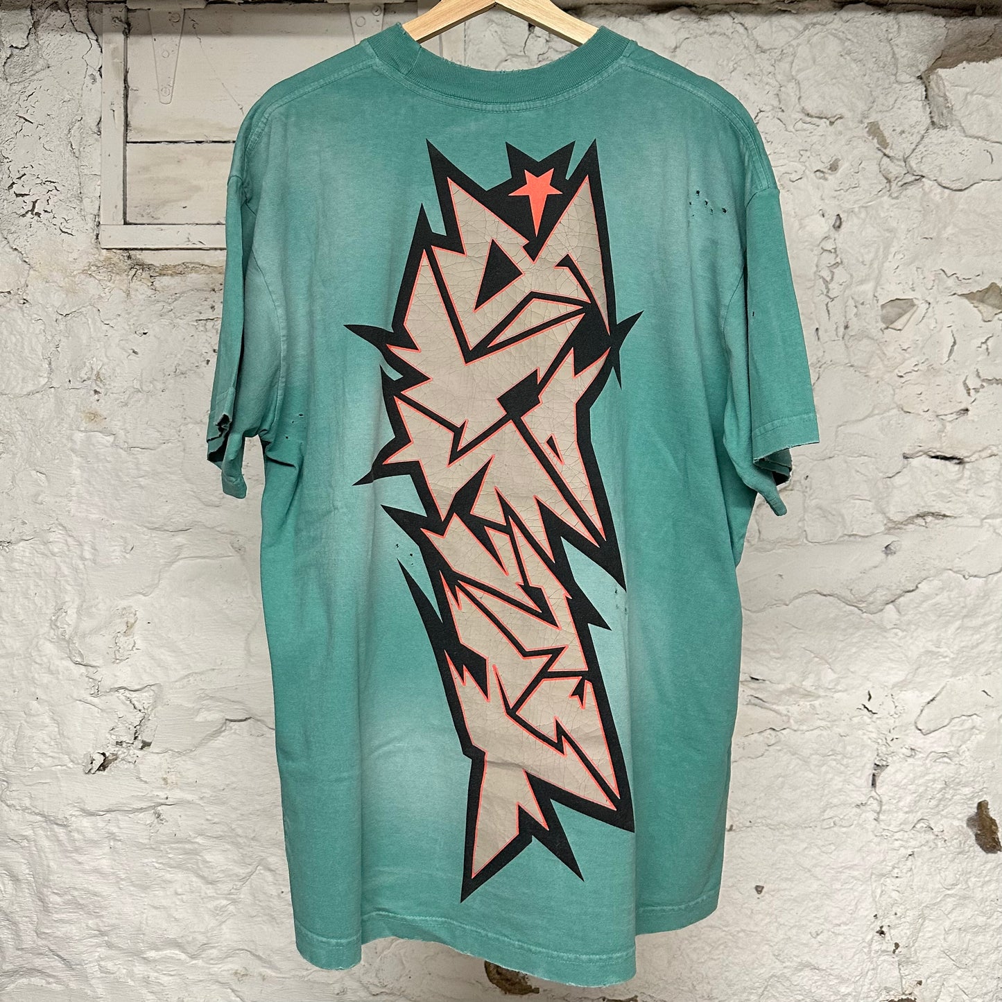 Hellstar Cracked Grey Spellout Green T-Shirt Sz XL