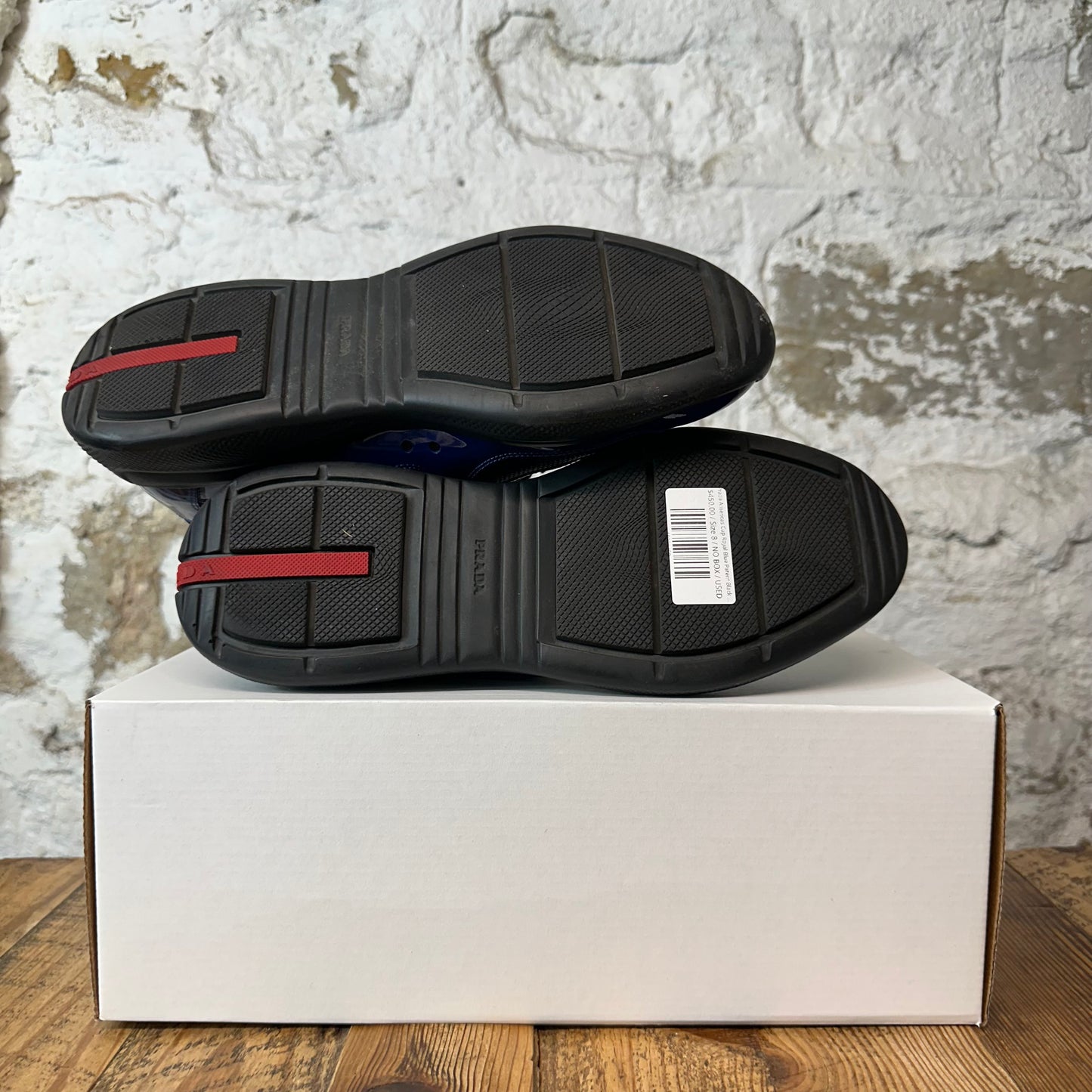 Prada Americas Cup Royal Blue Patent Black Sneaker Sz 8