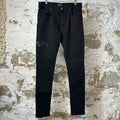 Amiri Leather Script Logo Black Denim Jeans Sz 34