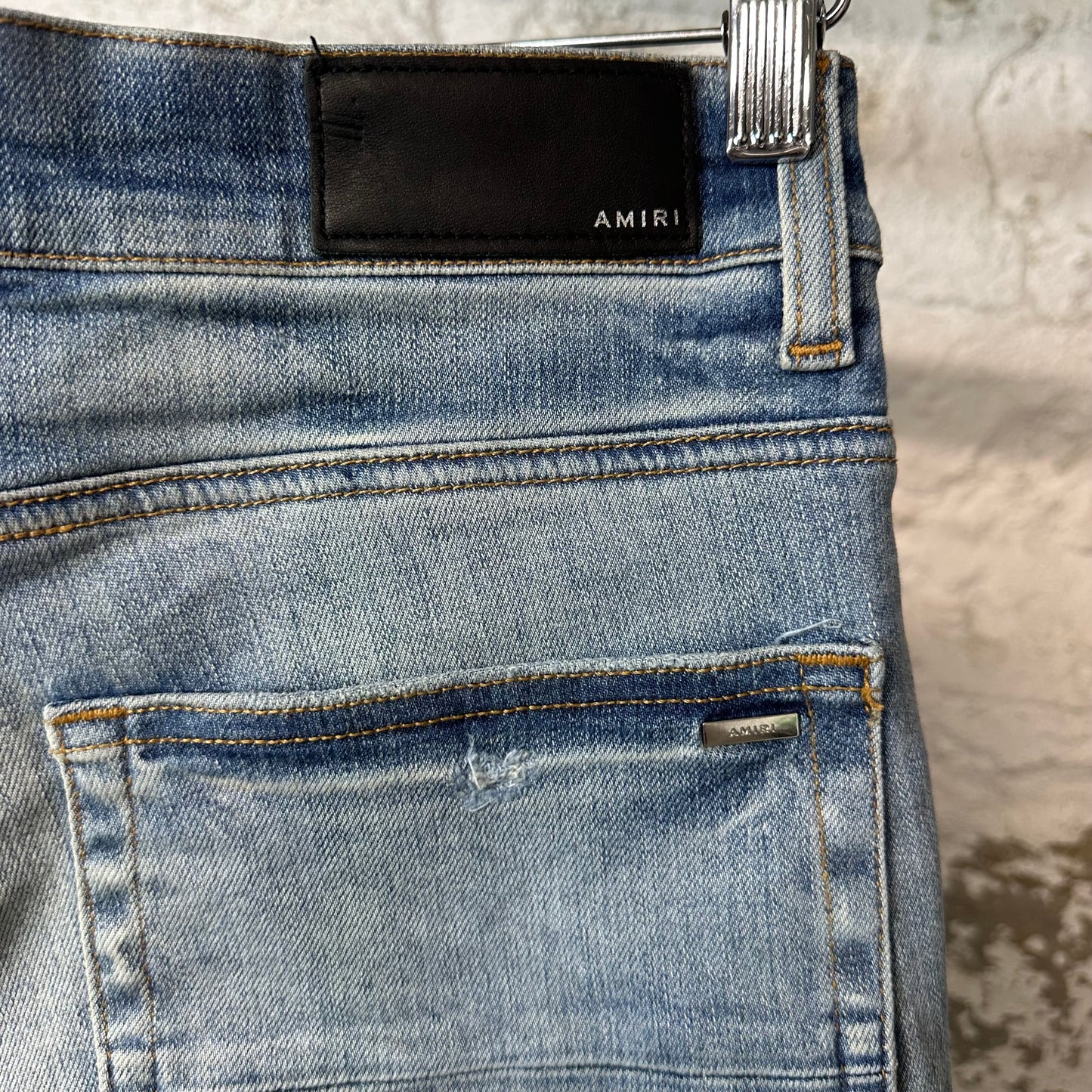 Amiri MX1 Light Blue Suede Blue Denim Jeans Sz 34