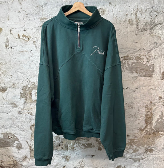 Rhude Cursive Spell Green 1/4 Zip Sweater Sz XXL