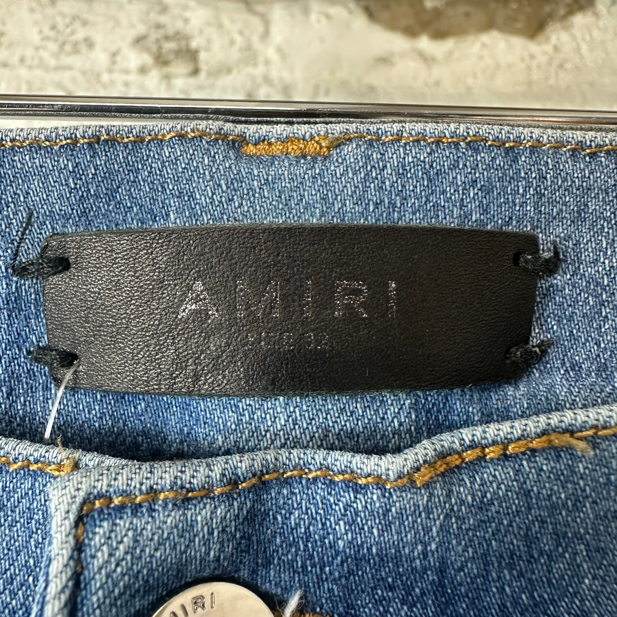 Amiri MX1 Aloha Patch Blue Denim Jeans Sz 32