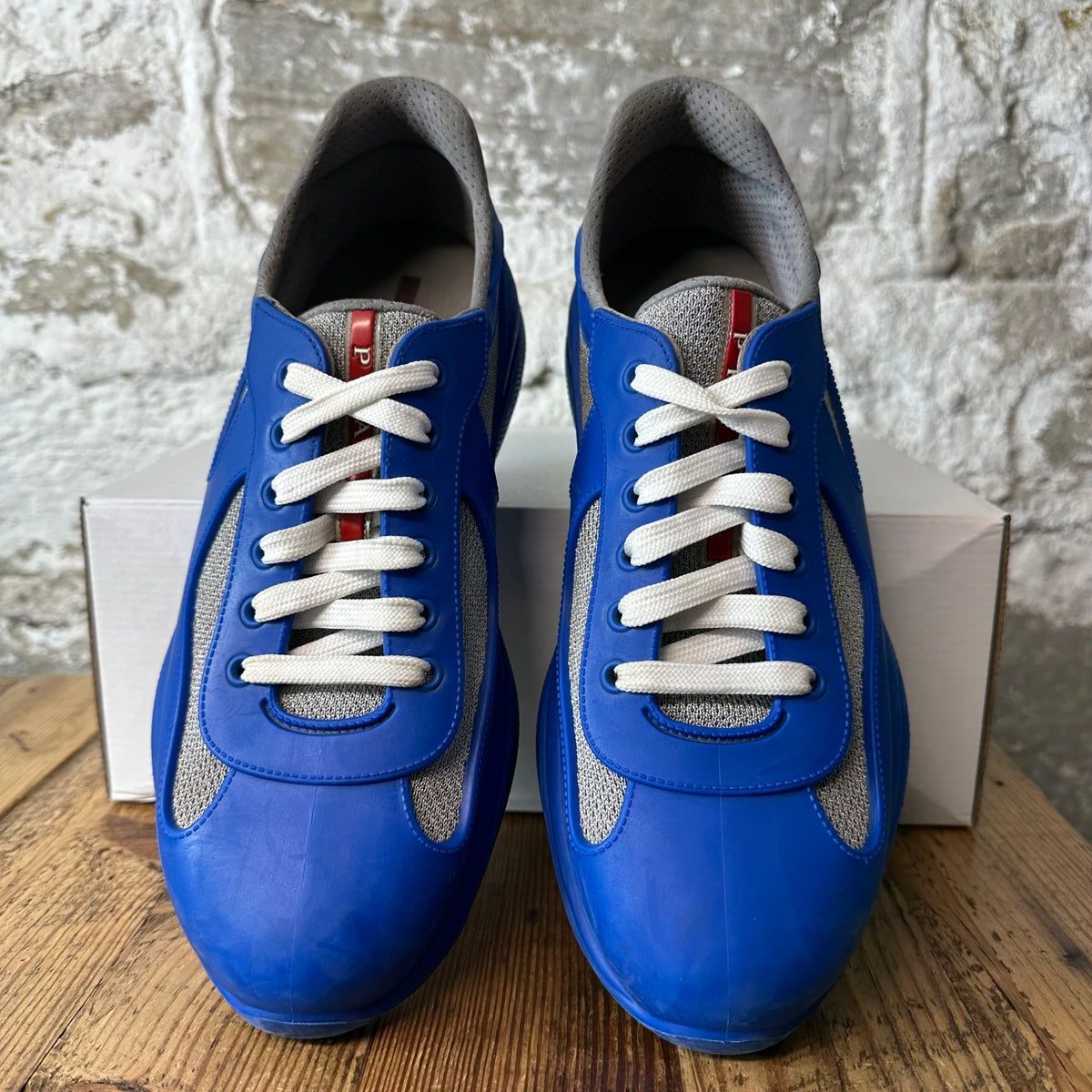 Prada Americas Cup Blue Rubber Grey Sneaker Sz 10 (43)