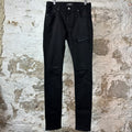 Amiri MX1 Black Leather Black Denim Jeans Sz 31
