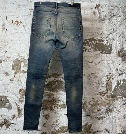 Amiri MX1 Plaid Dirty Blue Denim Jeans Sz 31