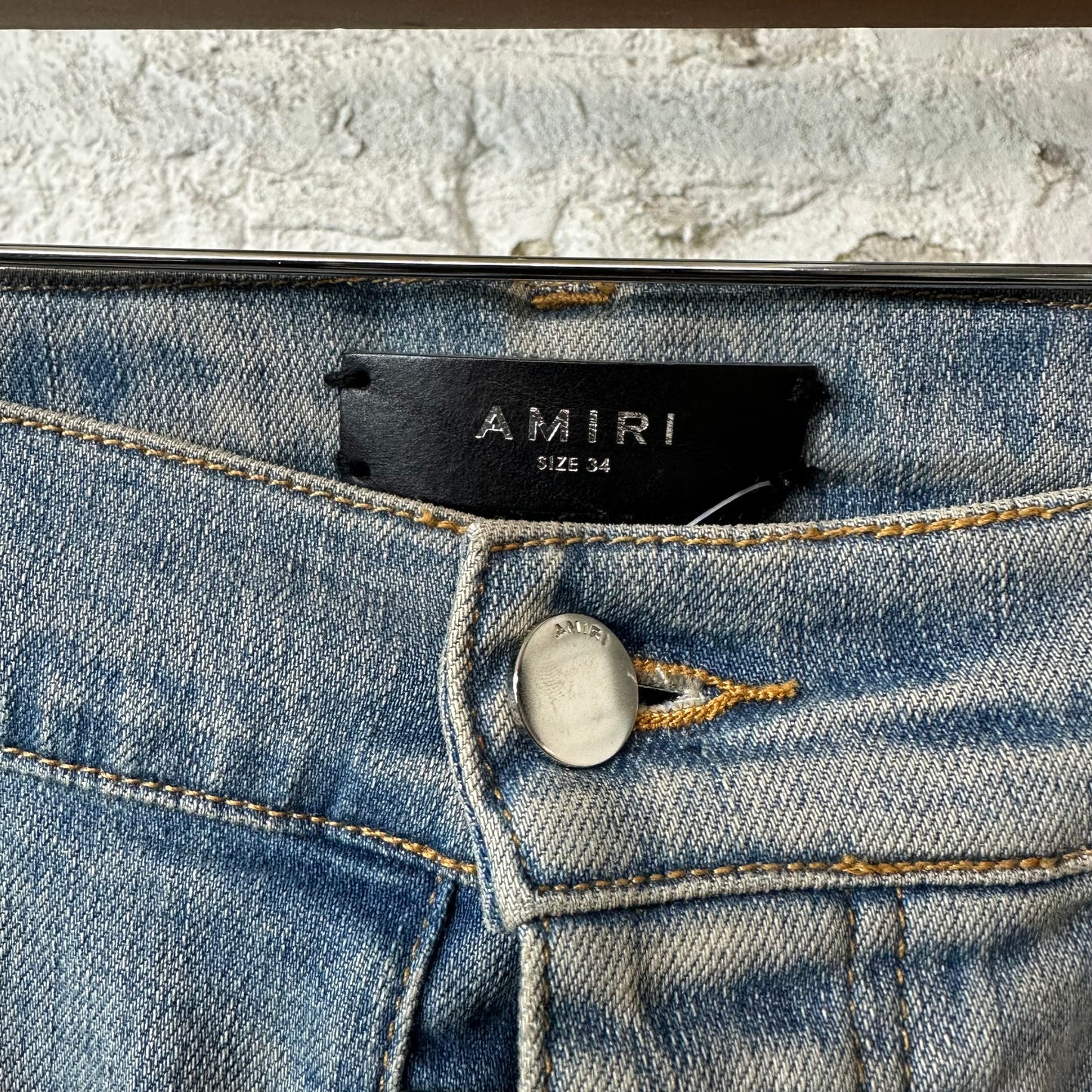 Amiri MX1 Cheetah Print Blue Denim Jeans Sz 34