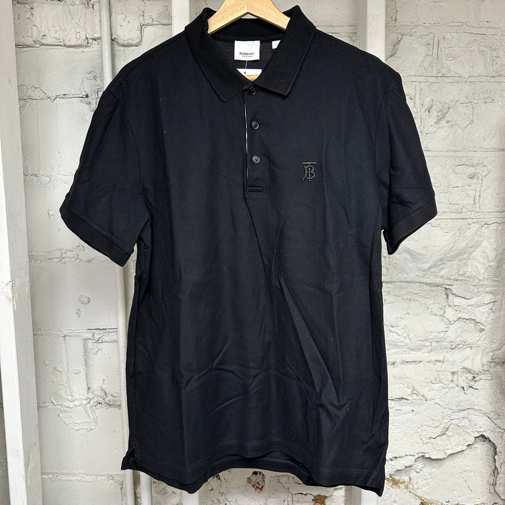 Burberry Small TB Logo Black Polo Shirt Sz L