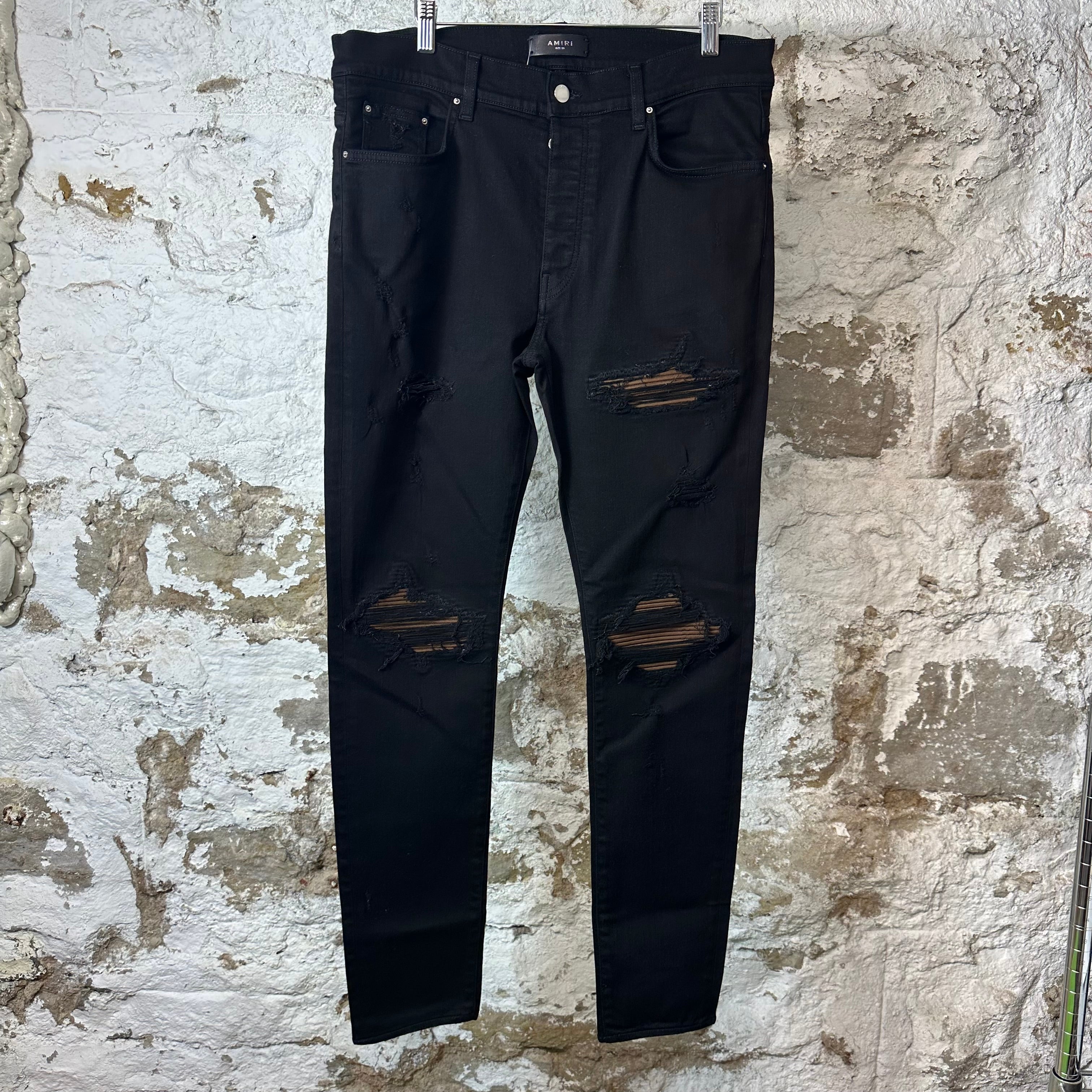 Amiri MX1 Brown Suede Black Denim Jeans Sz 36
