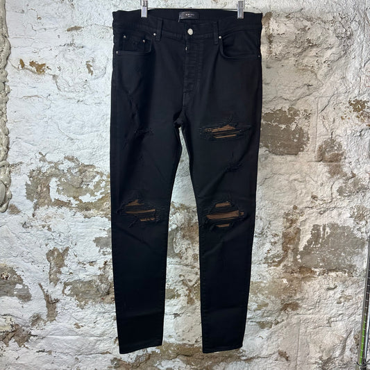 Amiri MX1 Brown Suede Black Denim Jeans Sz 36