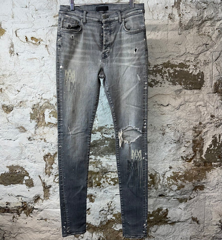 Amiri AM Drip Gray Denim Jeans Sz 34