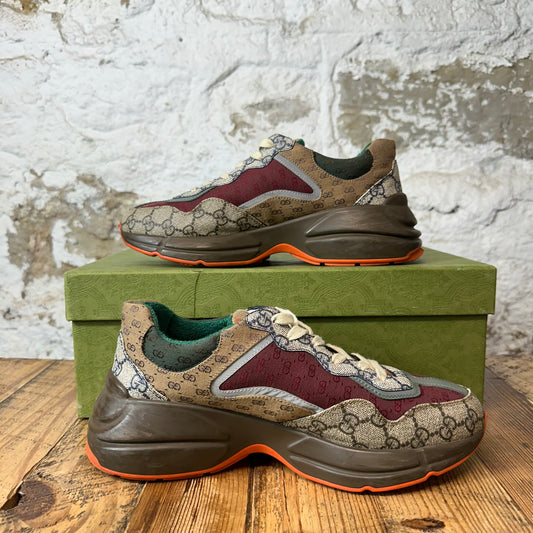 Gucci Rhyton Multicolor GG Monogram Brown Sneaker Sz 7.5