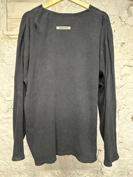 Fear of God Essentials Thermal Henley Black T-Shirt Sz L