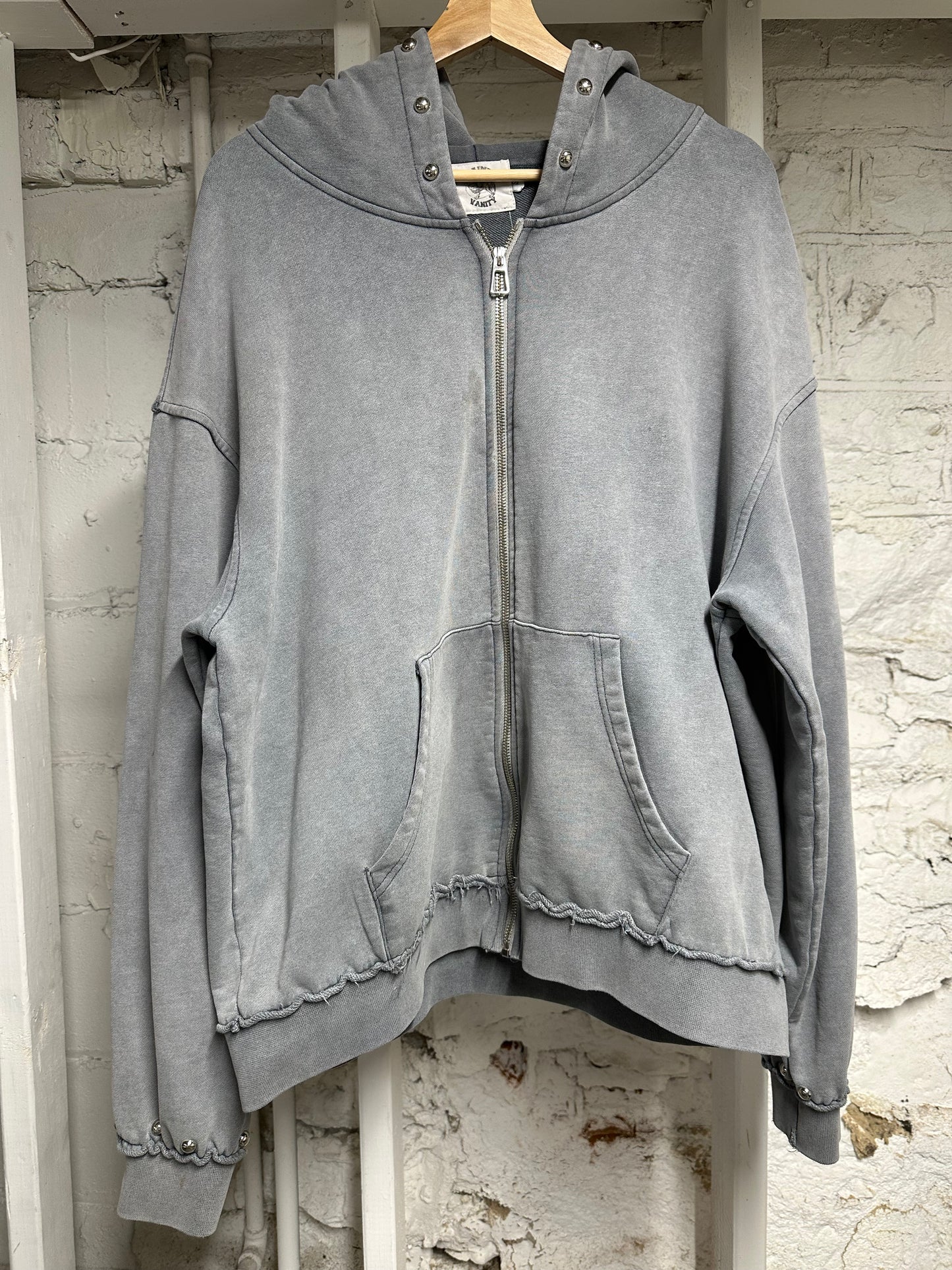 Saint Vanity Studded Grey Zip Up Hoodie Sz S (Stains)