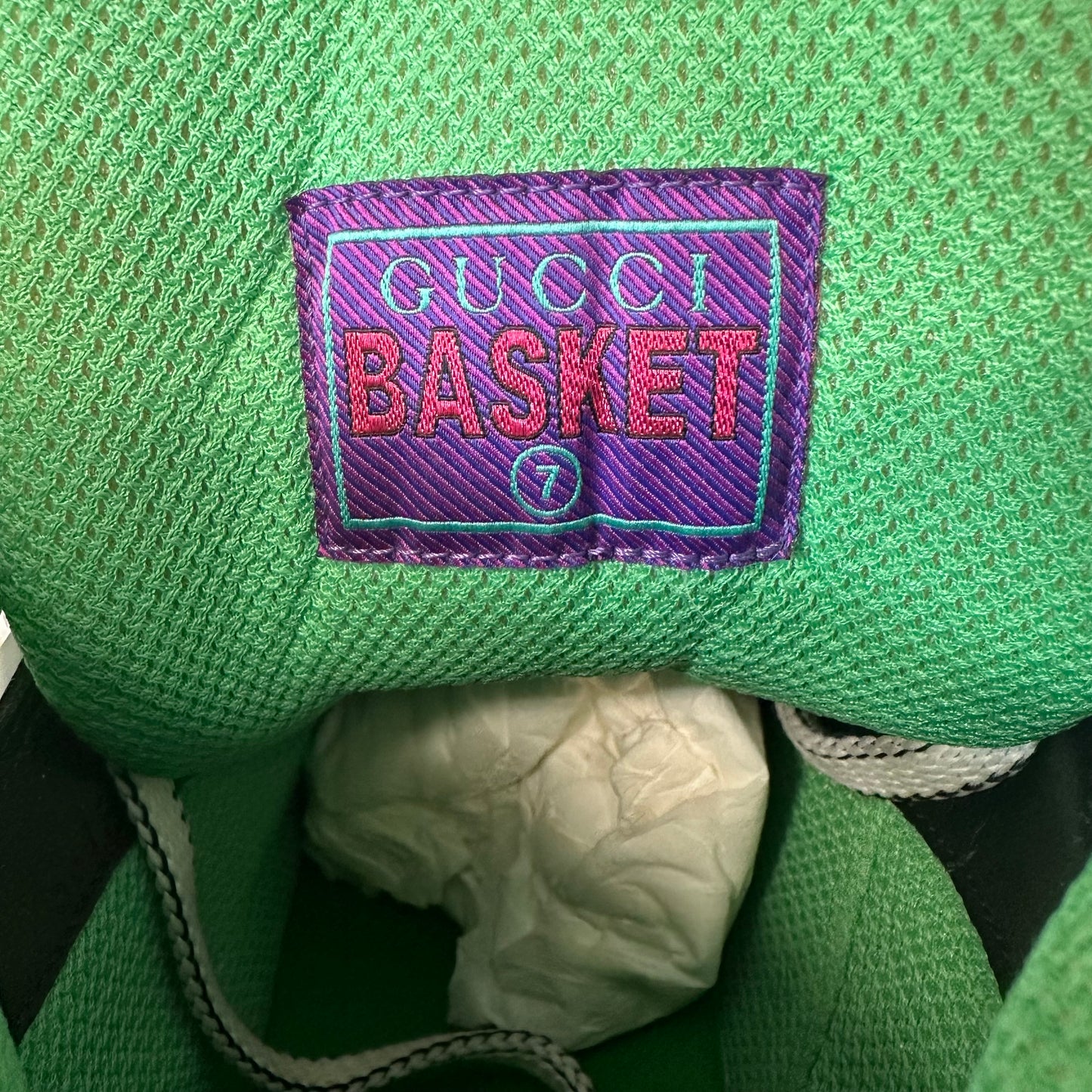 Gucci Basket White Demetra Green Sneaker Sz 7