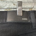 Amiri MX1 Black Leather Black Waxed Denim Jeans Sz 29