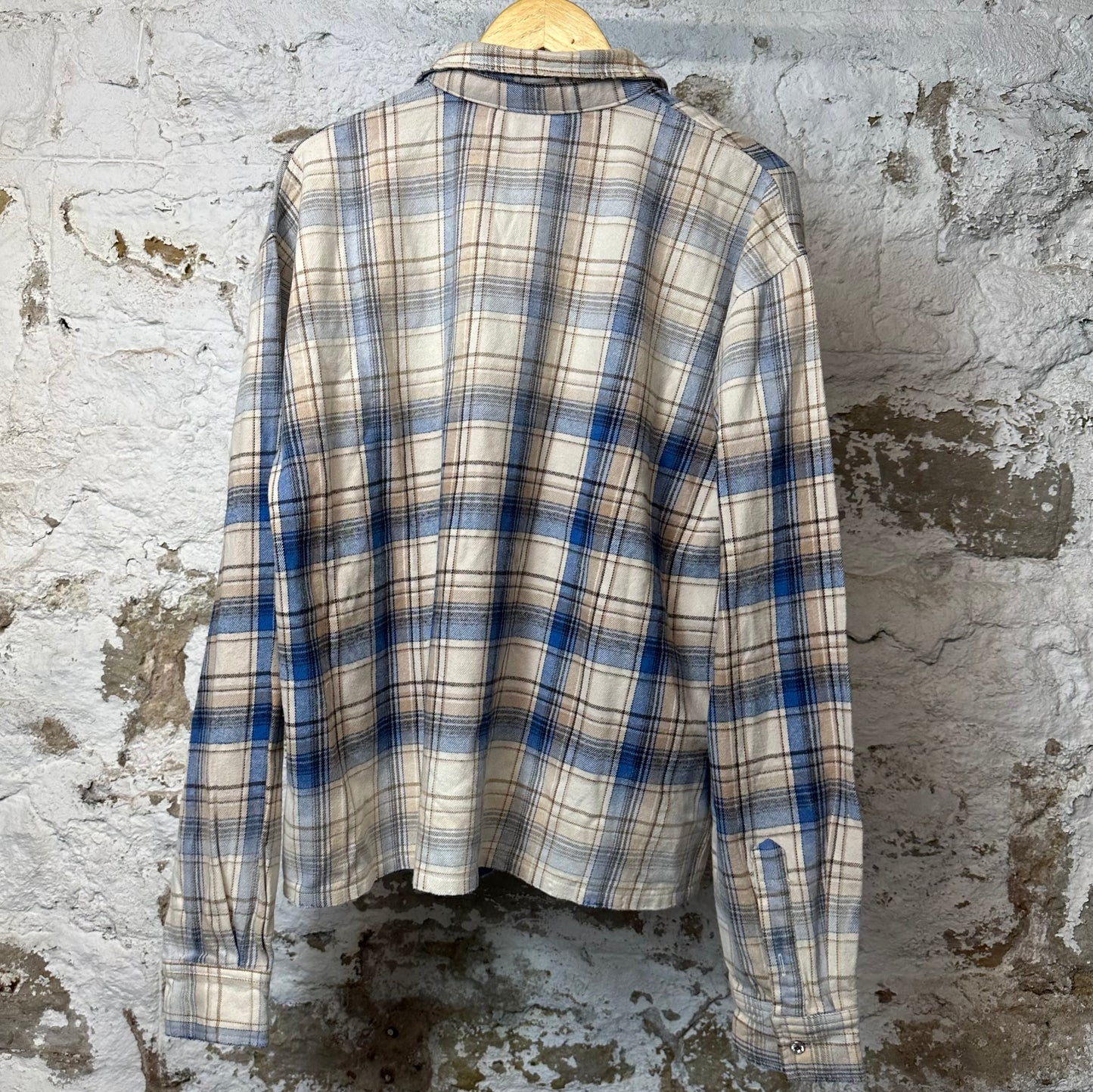 Vale Blue Tan Plaid Rhinestone Button Up Flannel Sz XL