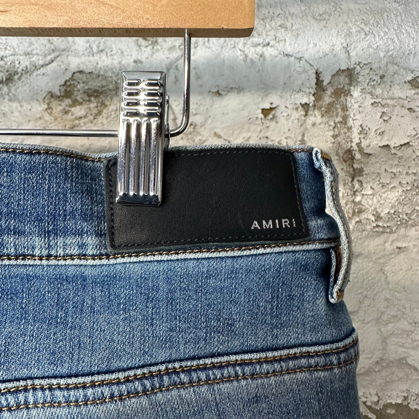 Amiri MX1 Green Camo Flannel Blue Denim Jeans Sz 34 (Tailored Short)