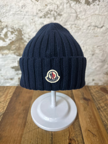 Moncler Small Logo Navy Beanie