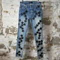Amiri Black Leather Star Chemist Blue Denim Jeans Sz 31
