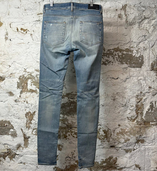 Amiri Plain Blue Distressed Denim Jeans Sz 32
