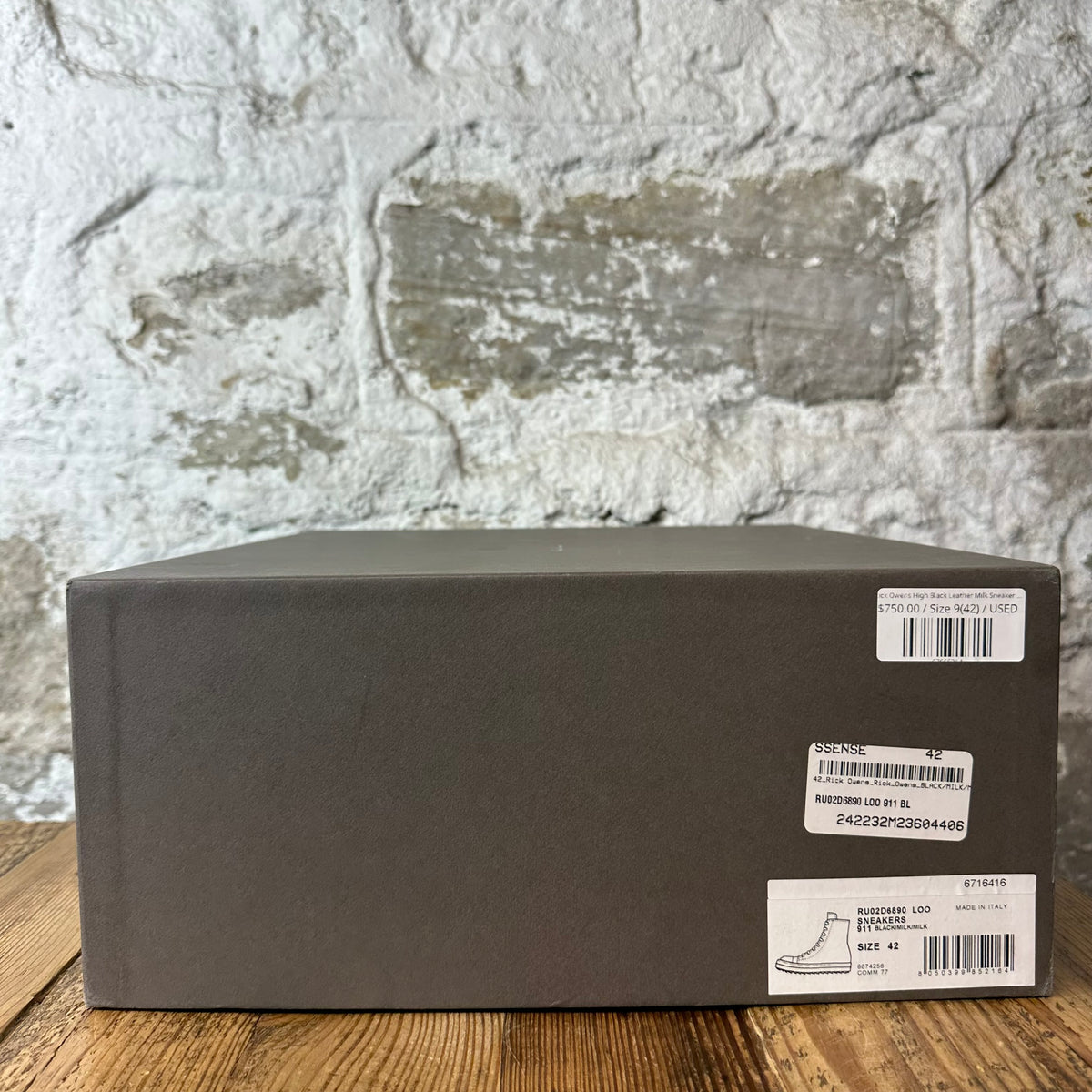 Rick Owens High Black Leather Milk Sneaker Sz 9 (42)
