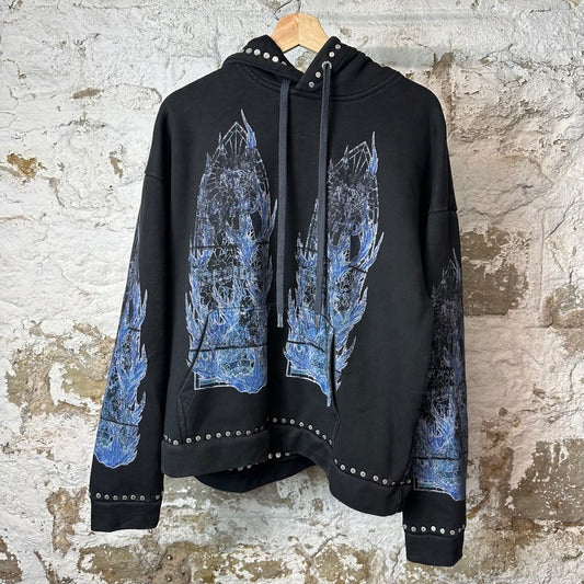 Who Decides War Blue Flame Stained Glass Studded Black Hoodie Sz S