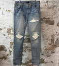 Amiri MX1 Cream Suede Blue Denim Jeans Sz 36